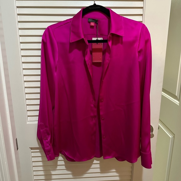 Vince Camuto satin long sleeve button up shirt hot girl pink Small - Picture 2 of 4